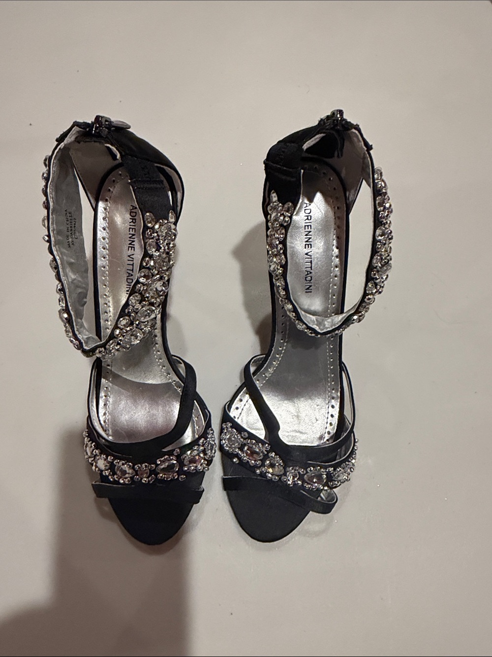 Adrienne Vittadini Black Jeweled Ankle-Strap Heels